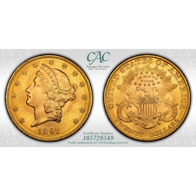 1897 $20 Liberty Head Double Eagle CACG MS64