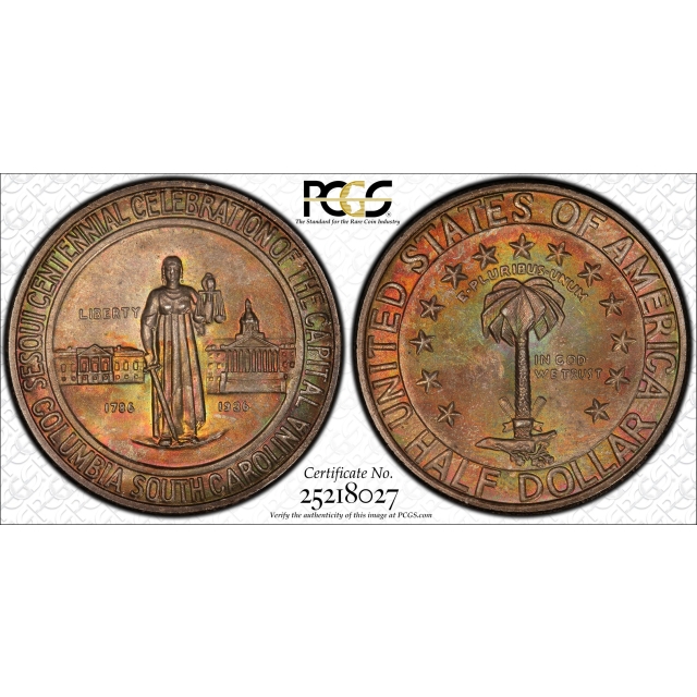 COLUMBIA 1936 50C Silver Commemorative PCGS MS67+