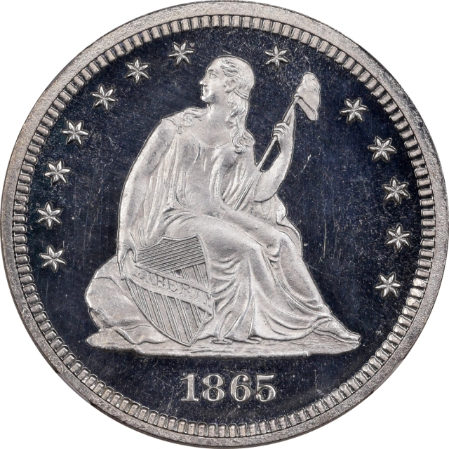 1865 No Motto Seated Liberty Quarter 25C NGC PR67DCAM