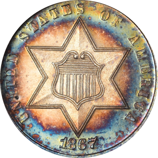 1867 Three Cent Piece - Silver Type 3 3CS NGC PR66
