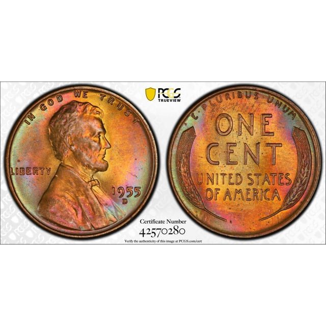 1955-D 1C Lincoln Cent - Type 1 Wheat Reverse PCGS MS65RB