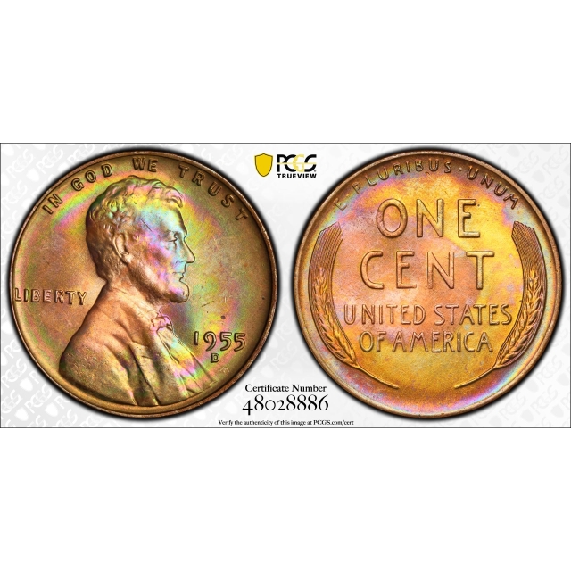 1955-D 1C Lincoln Cent - Type 1 Wheat Reverse PCGS MS65RB