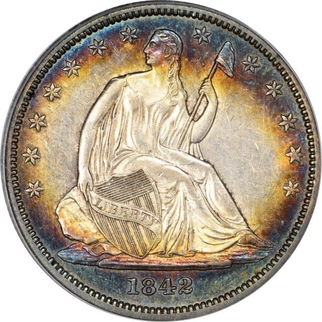 1842 50C Small Date, Rev 1842 Liberty Seated Half Dollar PCGS AU55