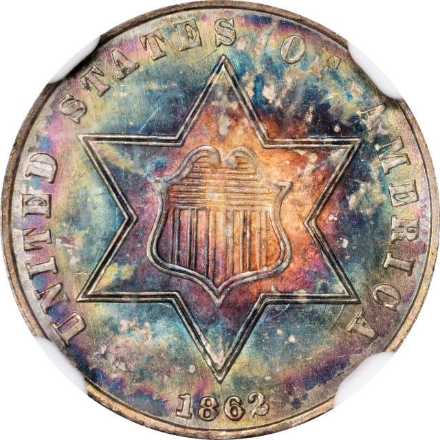 1862 Three Cent Piece - Silver Type 3 3CS NGC MS67