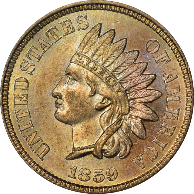 1859 1C Indian Cent - Type 1 No Shield PCGS MS63