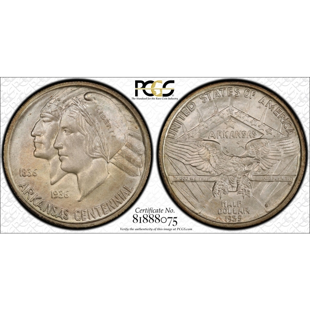 ARKANSAS 1935-S 50C Silver Commemorative PCGS (CAC) MS67+