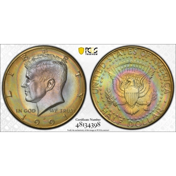 1991-D 50C Kennedy Half Dollar - Type 3 Copper-Nickel Clad PCGS MS66